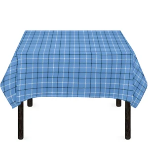 Solf Blue Tattersall Pattern Print Tablecloth Kitchen Home Decor
