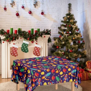 Space Rockets Pattern Print Tablecloth Kitchen Home Decor