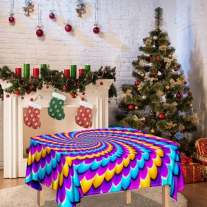 Spiral Colors Moving Optical Illusion Tablecloth Kitchen Home Decor