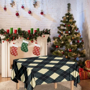 Spruce Blue And Beige Argyle Print Tablecloth Kitchen Home Decor