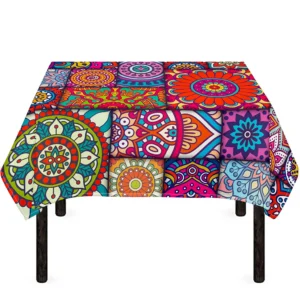 Square Bohemian Mandala Patchwork Print Tablecloth Kitchen Home Decor