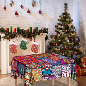 Square Bohemian Mandala Patchwork Print Tablecloth Kitchen Home Decor