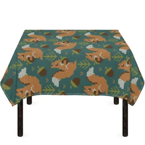 Squirrel Knitted Pattern Print Tablecloth Kitchen Home Decor