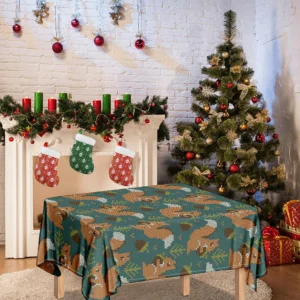 Squirrel Knitted Pattern Print Tablecloth Kitchen Home Decor