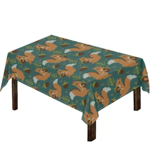 Squirrel Knitted Pattern Print Tablecloth Kitchen Home Decor