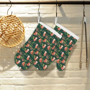Squirrel Pattern Print Design 03 Heat Resistant Oven Mitts & Pot Holders Set