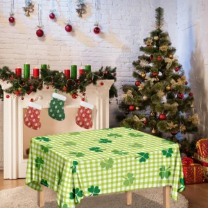 St. Patrick's Day Buffalo Plaid Print Tablecloth Kitchen Home Decor
