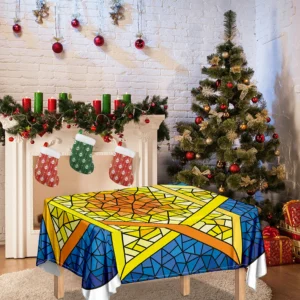 Stained Glass Star of David Print Tablecloth Kitchen Home Decor