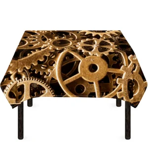 Steampunk Brass Cogs And Gears Print Tablecloth Kitchen Home Decor