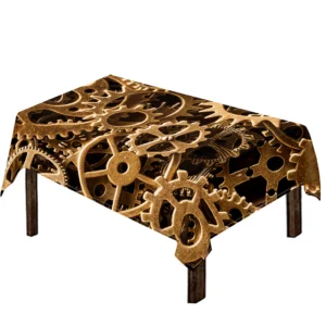 Steampunk Brass Cogs And Gears Print Tablecloth Kitchen Home Decor