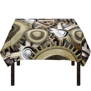Steampunk Metallic Gears Print Tablecloth Kitchen Home Decor