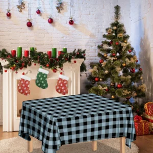 Steel Blue And Black Buffalo Check Print Tablecloth Kitchen Home Decor