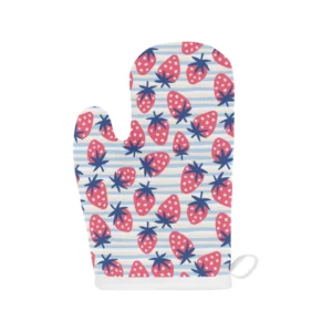 Strawberry Pattern Blue Lines Background Heat Resistant Oven Mitts Pot Holders Set
