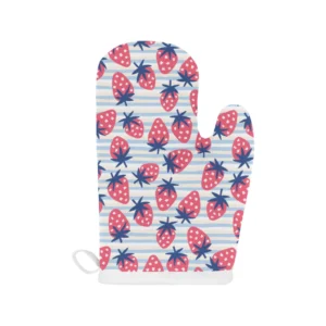 Strawberry Pattern Blue Lines Background Heat Resistant Oven Mitts Pot Holders Set
