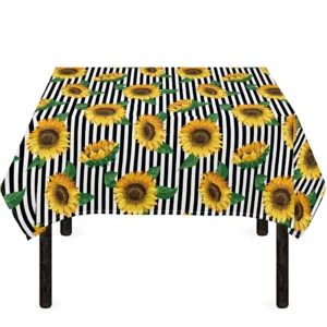 Stripe Sunflower Pattern Print Tablecloth Kitchen Home Decor