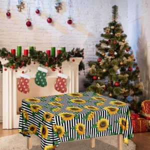 Stripe Sunflower Pattern Print Tablecloth Kitchen Home Decor