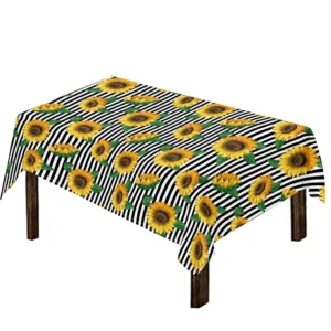 Stripe Sunflower Pattern Print Tablecloth Kitchen Home Decor