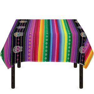 Sugar Skull Mexican Serape Pattern Print Tablecloth Kitchen Home Decor