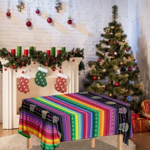 Sugar Skull Mexican Serape Pattern Print Tablecloth Kitchen Home Decor