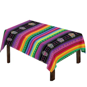 Sugar Skull Mexican Serape Pattern Print Tablecloth Kitchen Home Decor