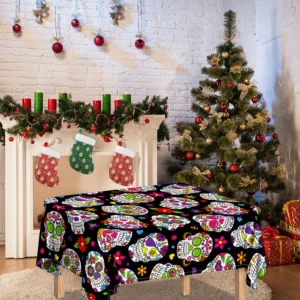 Sugar Skull Pattern Print Tablecloth Kitchen Home Decor