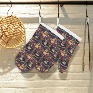 Sugar Skulls Flower Mexican Pattern Heat Resistant Oven Mitts Pot Holders Set