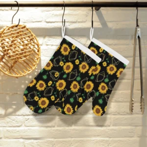Sunflower Golden Polygonal Shapes Heat Resistant Oven Mitts Pot Holders Set