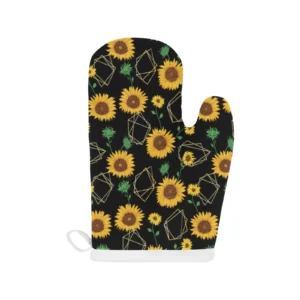 Sunflower Golden Polygonal Shapes Heat Resistant Oven Mitts Pot Holders Set