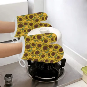 Sunflower Pattern Heat Resistant Oven Mitts Pot Holders Set