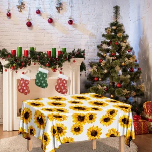 Sunflower Polka Dot Pattern Print Tablecloth Kitchen Home Decor