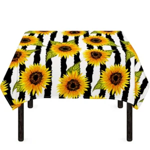 Sunflower Striped Pattern Print Tablecloth Kitchen Home Decor