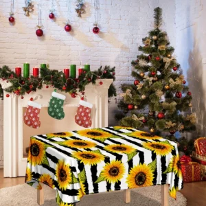 Sunflower Striped Pattern Print Tablecloth Kitchen Home Decor