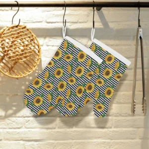 Sunflowers Ribbon Background Heat Resistant Oven Mitts Pot Holders Set