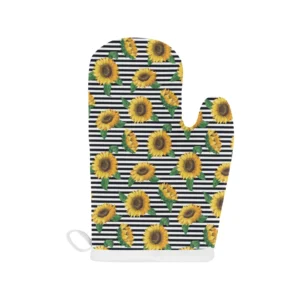 Sunflowers Ribbon Background Heat Resistant Oven Mitts Pot Holders Set