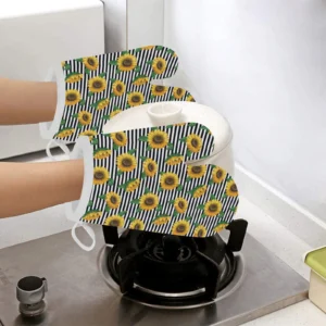 Sunflowers Ribbon Background Heat Resistant Oven Mitts Pot Holders Set