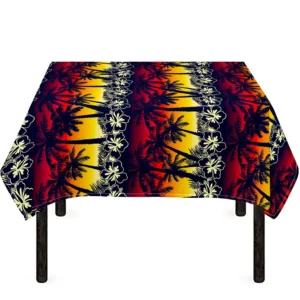 Sunset Hibiscus Palm Tree Pattern Print Tablecloth Kitchen Home Decor