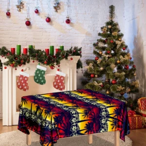 Sunset Hibiscus Palm Tree Pattern Print Tablecloth Kitchen Home Decor