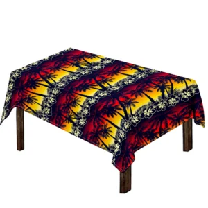Sunset Hibiscus Palm Tree Pattern Print Tablecloth Kitchen Home Decor