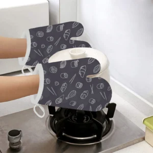 Sushi Pattern Black Background Heat Resistant Oven Mitts Pot Holders Set