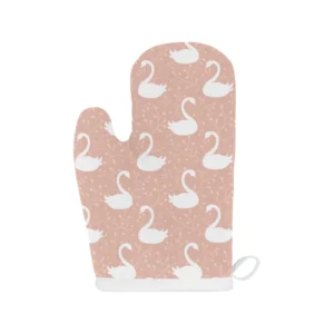 Swan Flower Light Pink Background Heat Resistant Oven Mitts Pot Holders Set