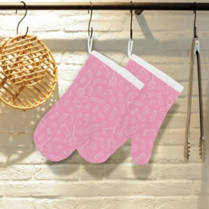 Sweet Candy Pink Background Heat Resistant Oven Mitts Pot Holders Set
