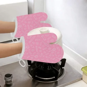Sweet Candy Pink Background Heat Resistant Oven Mitts Pot Holders Set