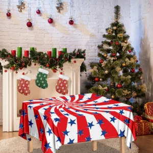Swirl American Patriotic Star Print Tablecloth Kitchen Home Decor