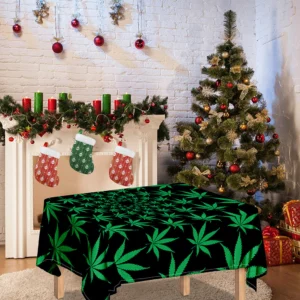 Swirl Cannabis Leaf Print Tablecloth Kitchen Home Decor