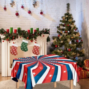 Swirly American Patriotic Print Tablecloth Kitchen Home Decor