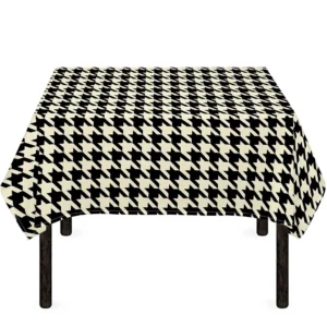 Tan And Black Houndstooth Pattern Print Tablecloth Kitchen Home Decor