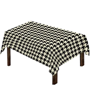 Tan And Black Houndstooth Pattern Print Tablecloth Kitchen Home Decor