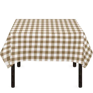 Tan And White Gingham Pattern Print Tablecloth Kitchen Home Decor