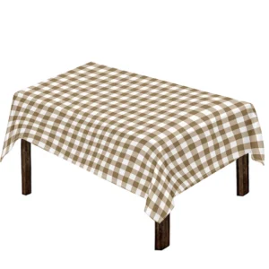 Tan And White Gingham Pattern Print Tablecloth Kitchen Home Decor