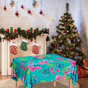 Teal Aloha Tropical Pattern Print Tablecloth Kitchen Home Decor